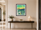 Vincent van Gogh Print, 018 Couple Walking among Olive Trees in a Mountainous Landscape with Crescent Moon_10x8 displayed above a console table