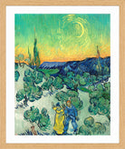 Vincent van Gogh Print, 018 Couple Walking among Olive Trees in a Mountainous Landscape with Crescent Moon_10x8 in an oak frame