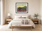 Vincent van Gogh Print, 021 Olive Grove, Orange Sky_10x8 displayed above a bed