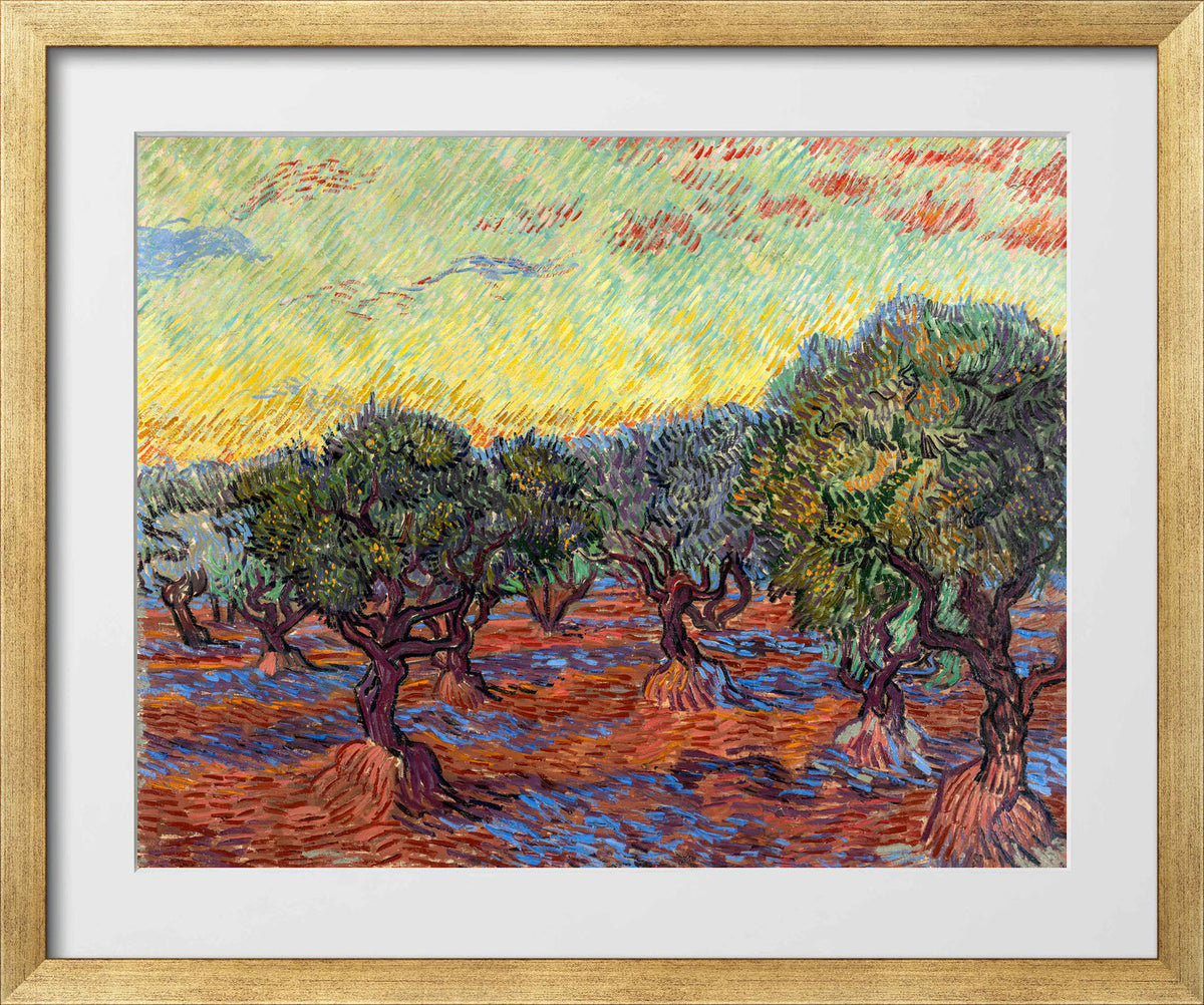 Vincent van Gogh Print, 021 Olive Grove, Orange Sky_10x8 in a gold frame