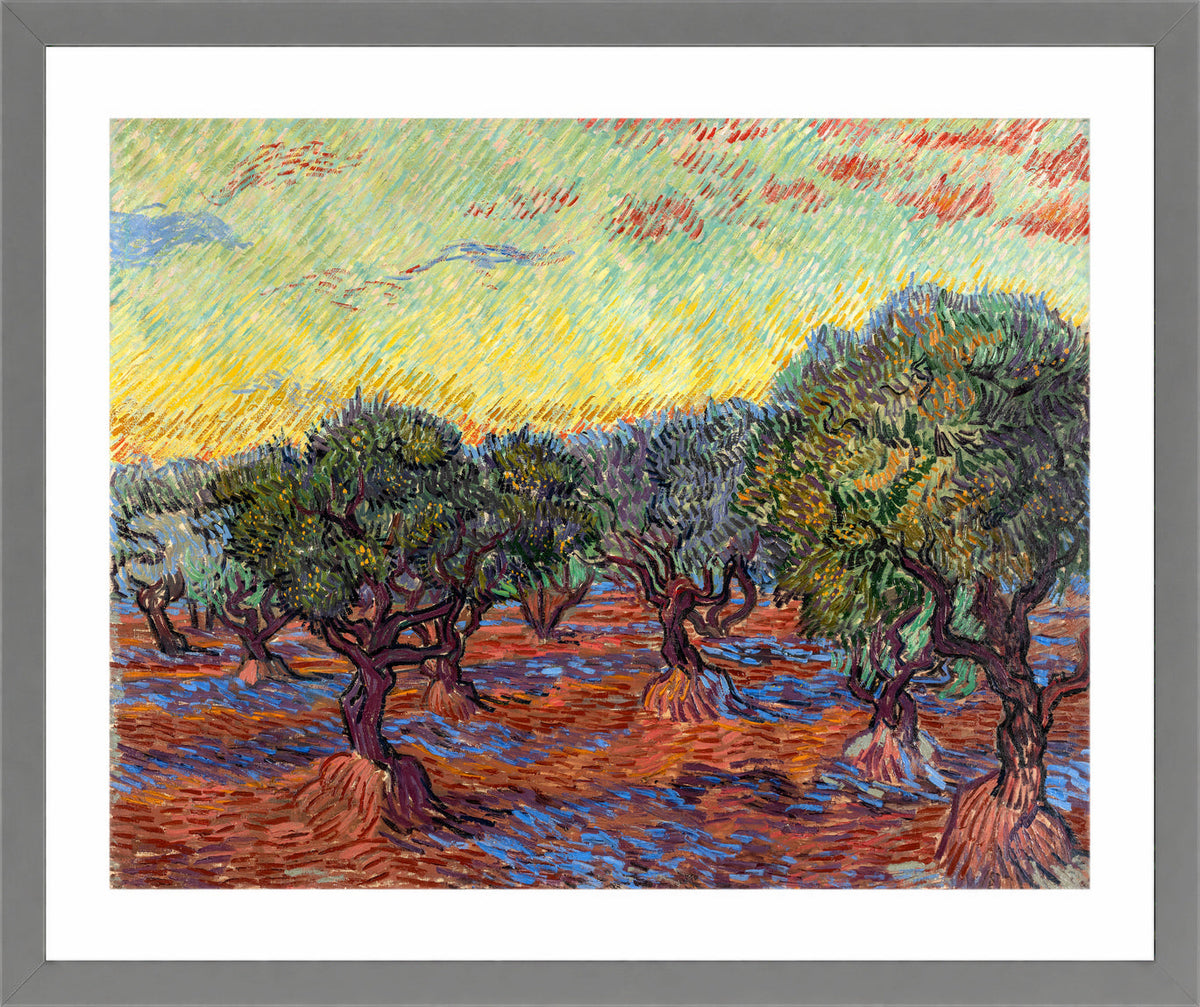 Vincent van Gogh Print, 021 Olive Grove, Orange Sky_10x8 in a light grey frame