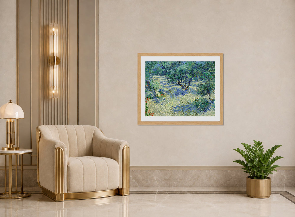 Vincent van Gogh Print, 022 Olive Orchard (June)_10x8 displayed in an Art Deco interior