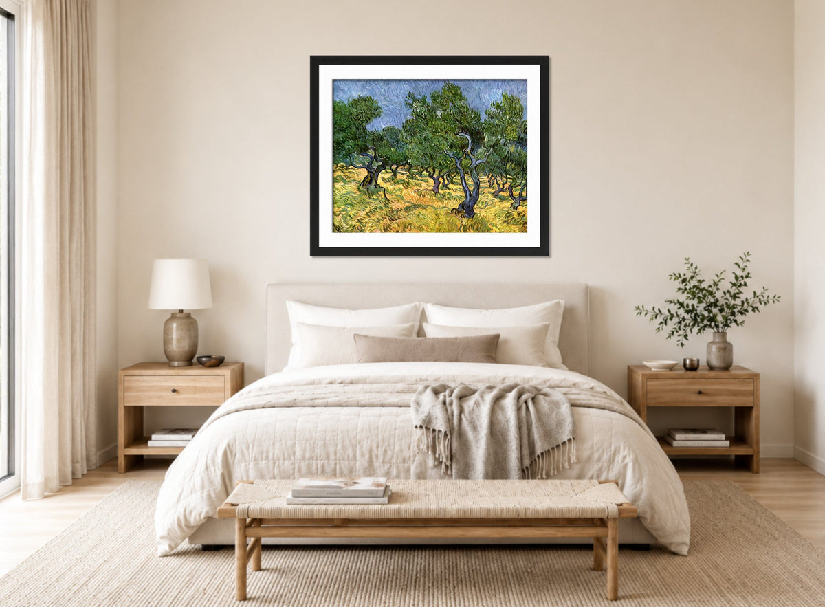 Vincent van Gogh Print, 023 Olive Orchard_10x8 displayed above a bed