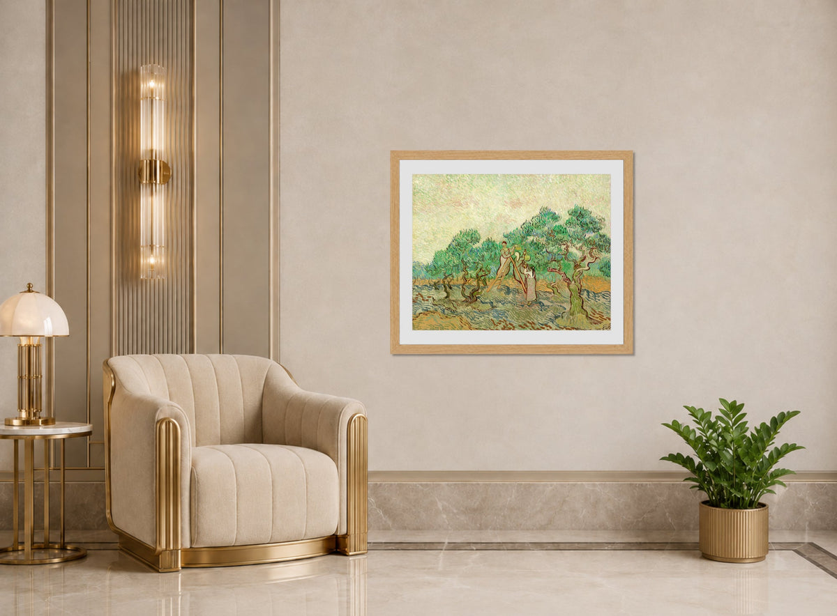 Vincent van Gogh Print, 024 Olive Pickers_10x8 displayed in an Art Deco interior