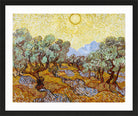 Vincent van Gogh Print, 027 Olive Trees with Yellow Sky and Sun_10x8 in a black frame