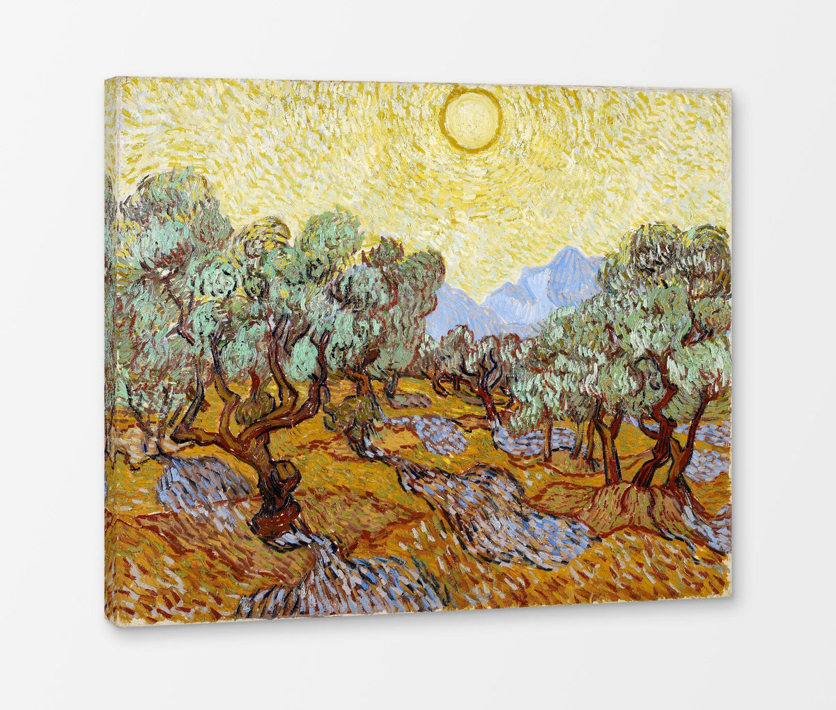 Vincent van Gogh Print, 027 Olive Trees with Yellow Sky and Sun_10x8 as a ready-to-hang canvas panel