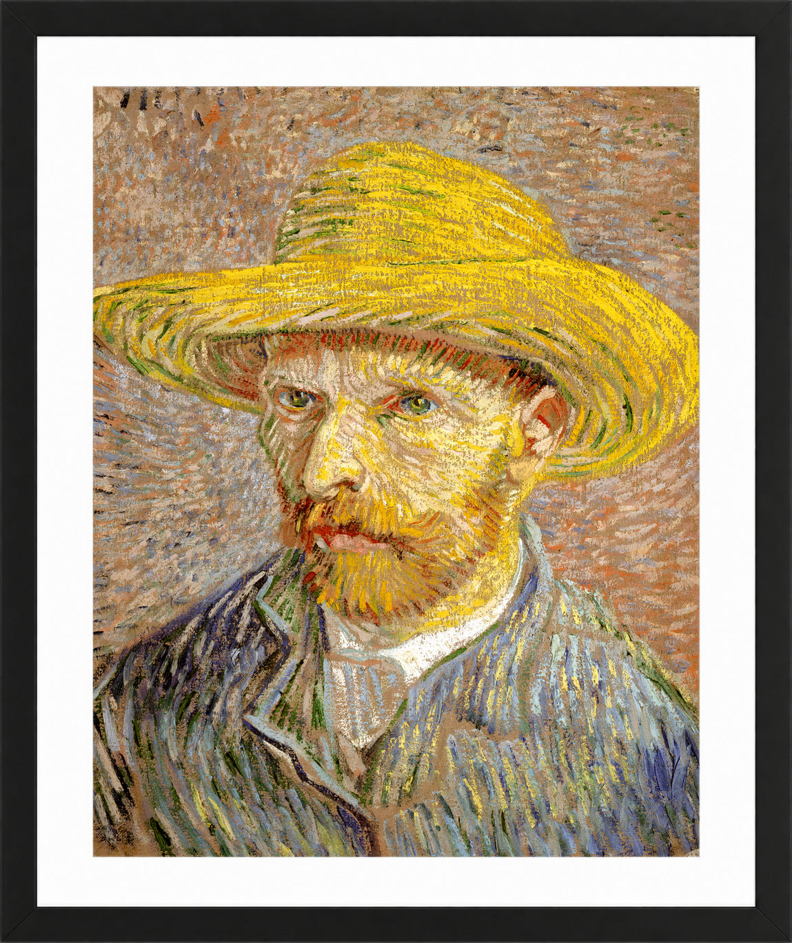 Vincent van Gogh Print, 033 Self-Portrait with Straw Hat_10x8 in a black frame