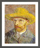 Vincent van Gogh Print, 033 Self-Portrait with Straw Hat_10x8 in a dark grey frame