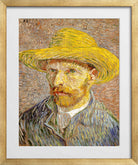 Vincent van Gogh Print, 033 Self-Portrait with Straw Hat_10x8 in a gold frame