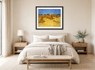 Vincent van Gogh Print, 034 Corn Harvest in Provence_10x8 displayed above a bed