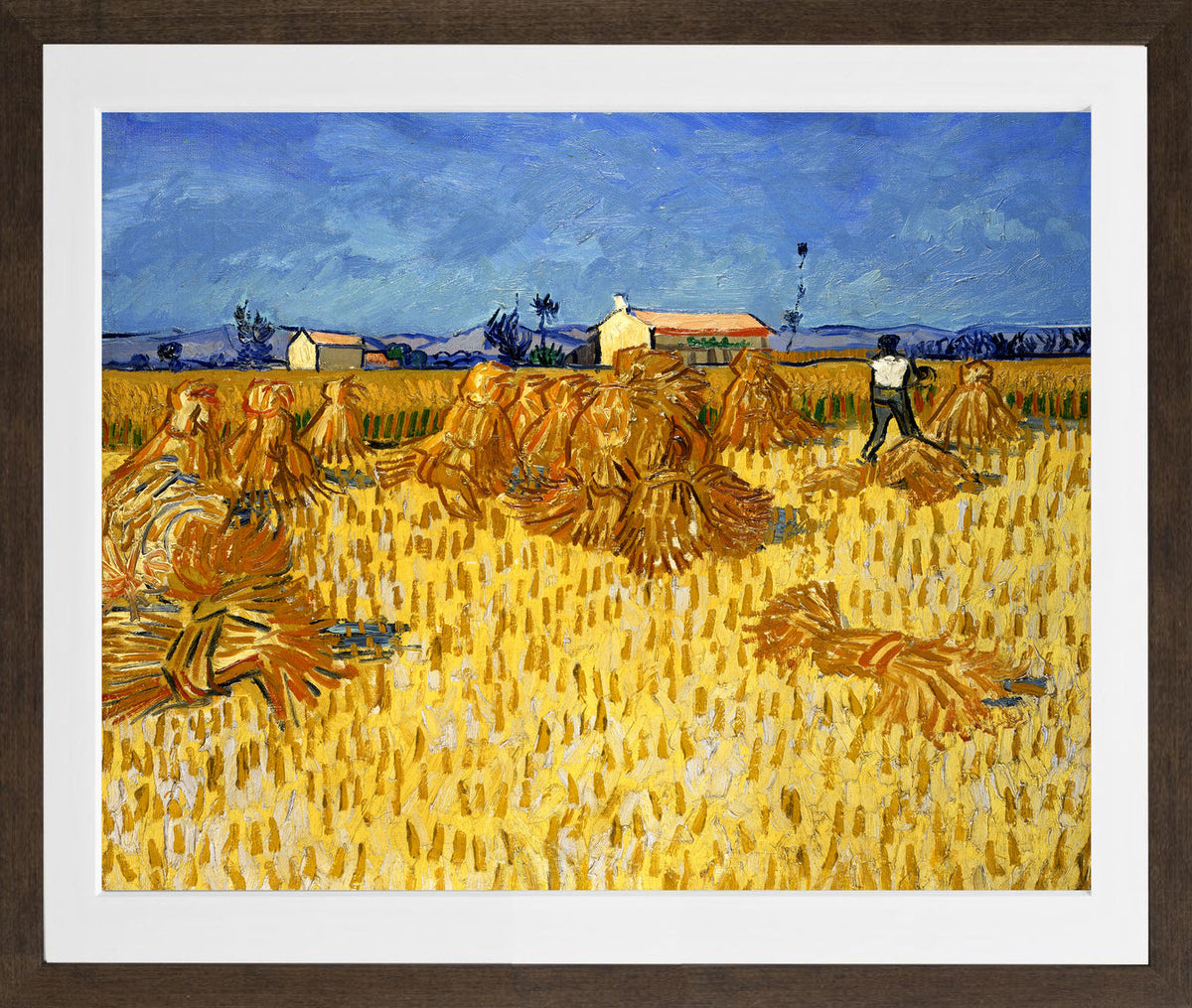 Vincent van Gogh Print, 034 Corn Harvest in Provence_10x8 in a brown frame