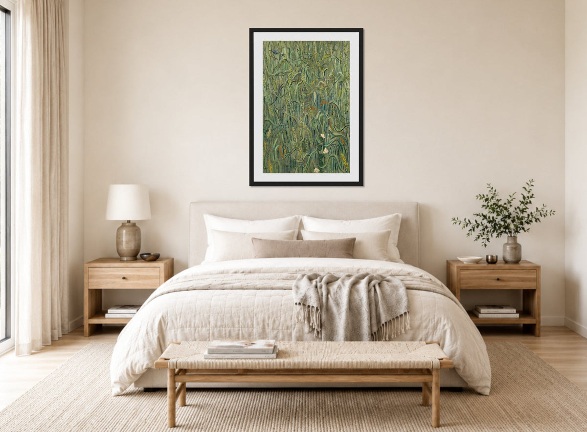 Vincent van Gogh Print, 035 Ears of Wheat_12x8 displayed above a bed