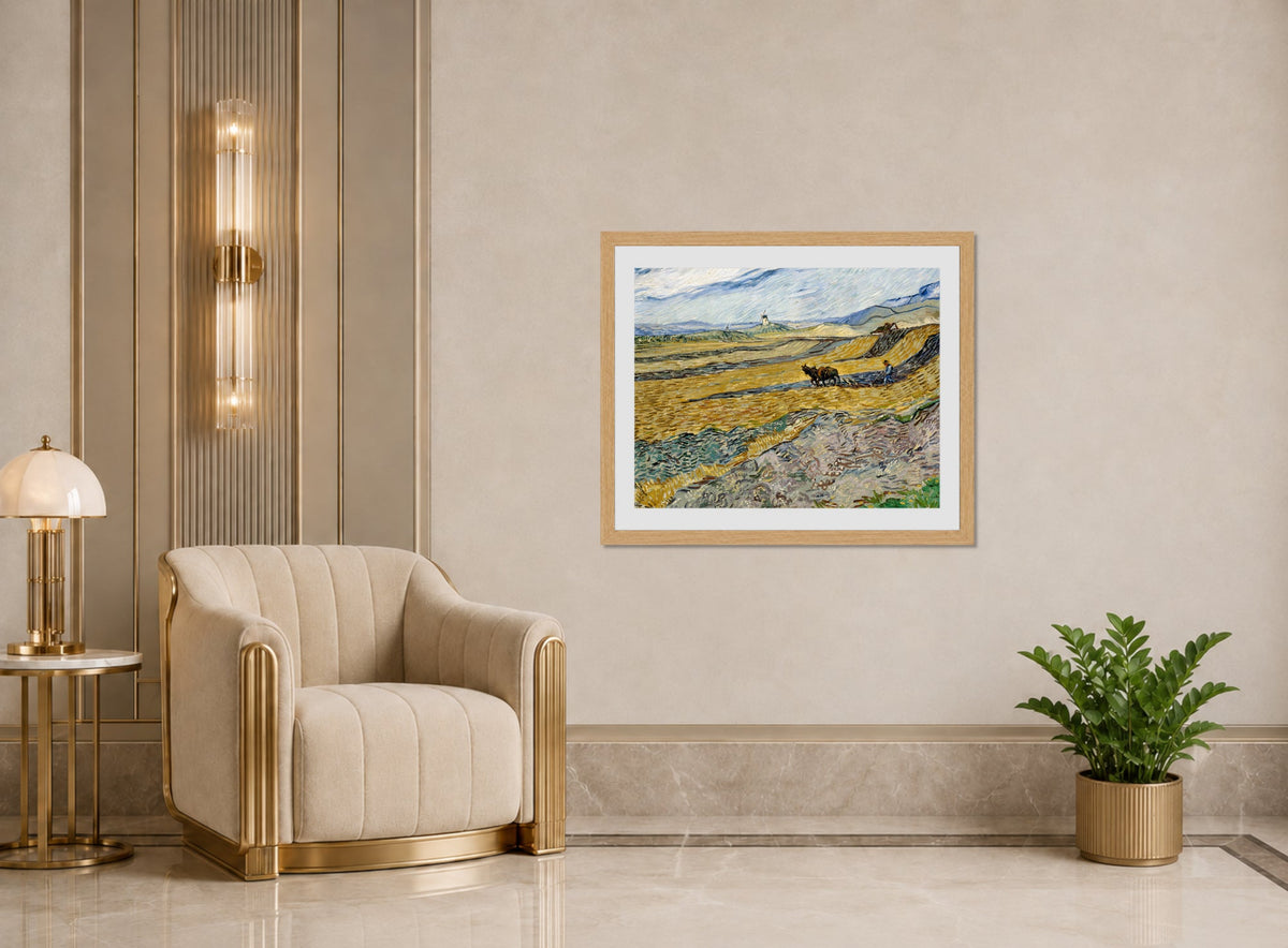 Vincent van Gogh Print, 036 Enclosed Field with Ploughman_10x8 displayed in an Art Deco interior