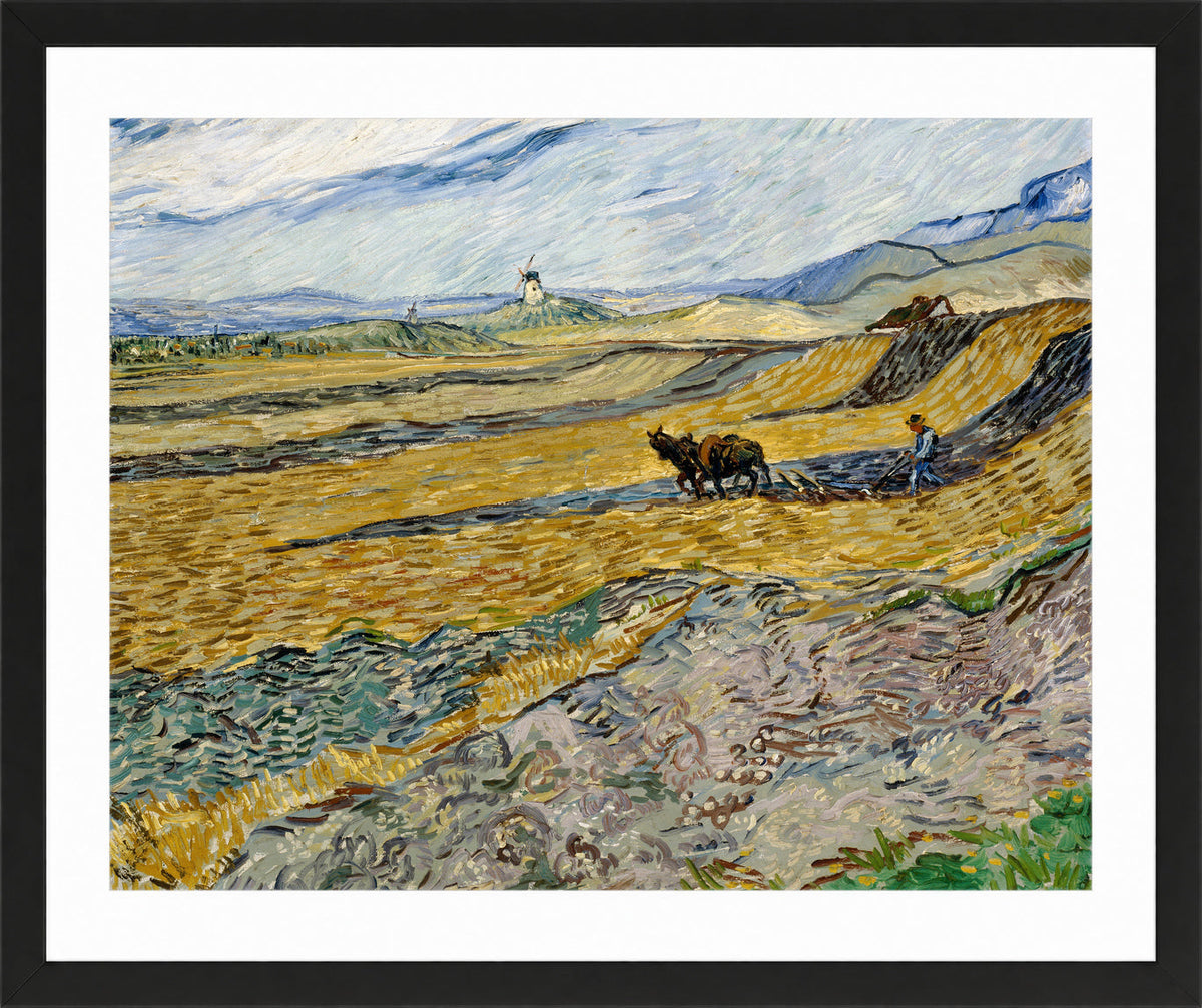 Vincent van Gogh Print, 036 Enclosed Field with Ploughman_10x8 in a black frame