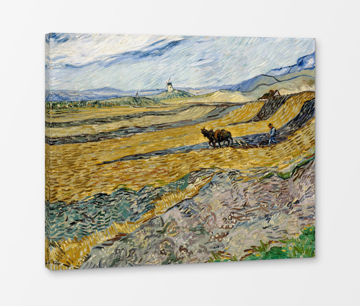 Vincent van Gogh Print, 036 Enclosed Field with Ploughman_10x8 as a ready-to-hang canvas panel