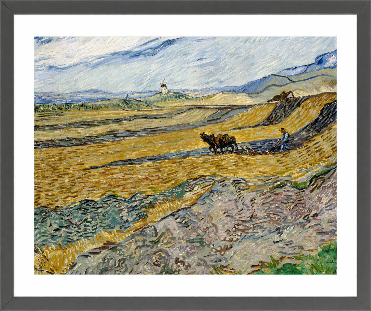 Vincent van Gogh Print, 036 Enclosed Field with Ploughman_10x8 in a dark grey frame