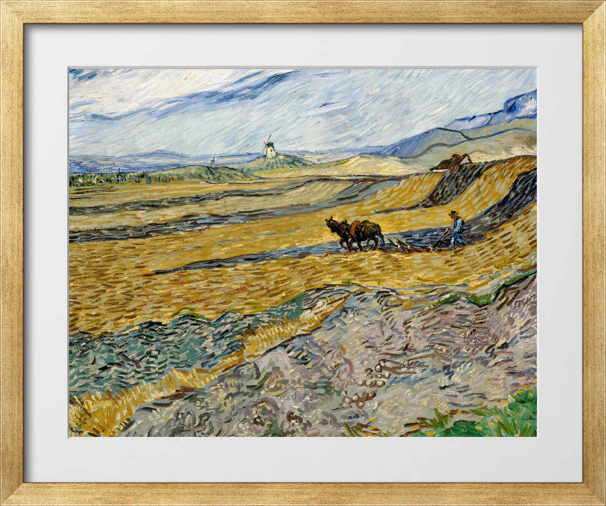 Vincent van Gogh Print, 036 Enclosed Field with Ploughman_10x8 in a gold frame