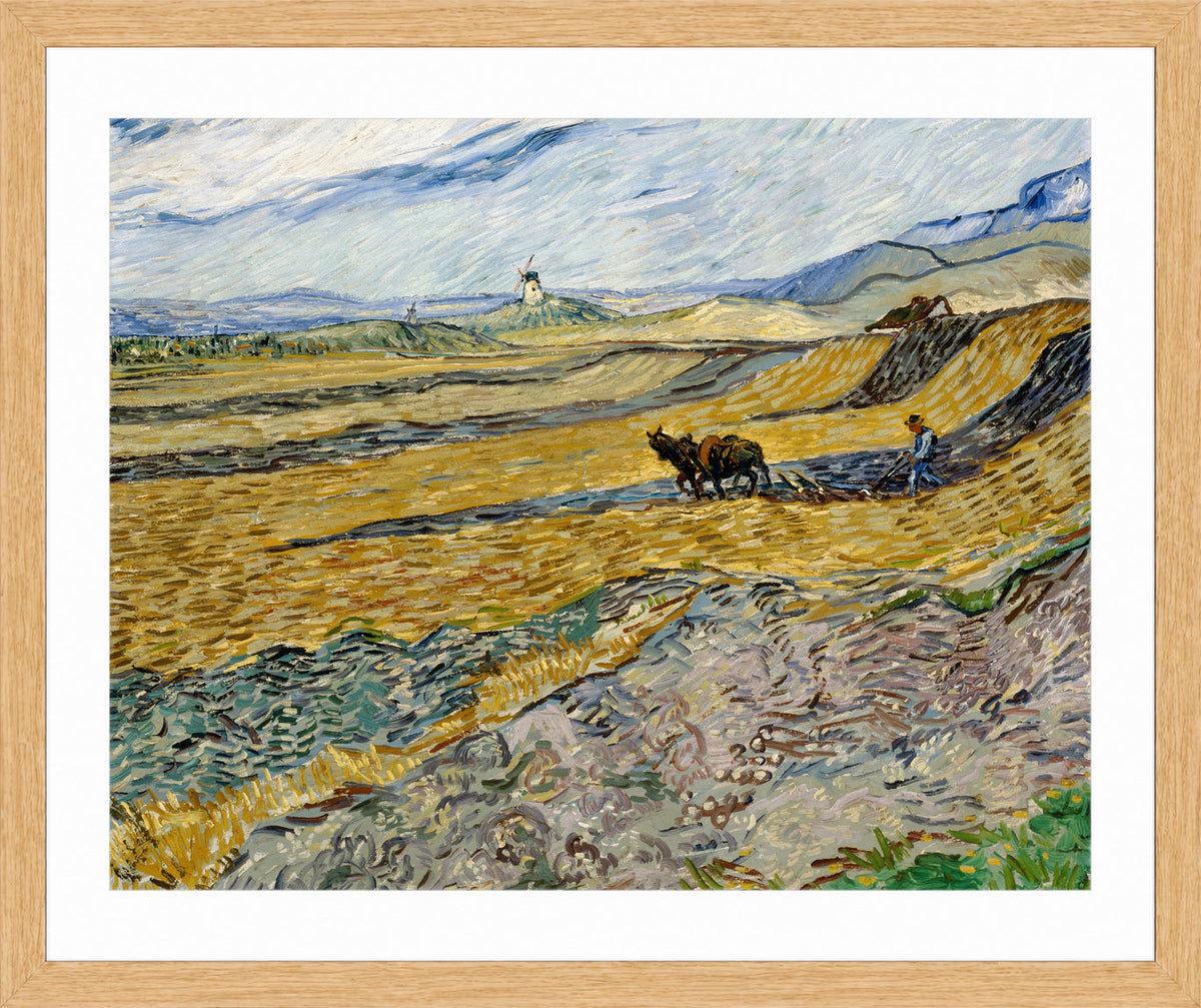 Vincent van Gogh Print, 036 Enclosed Field with Ploughman_10x8 in an oak frame