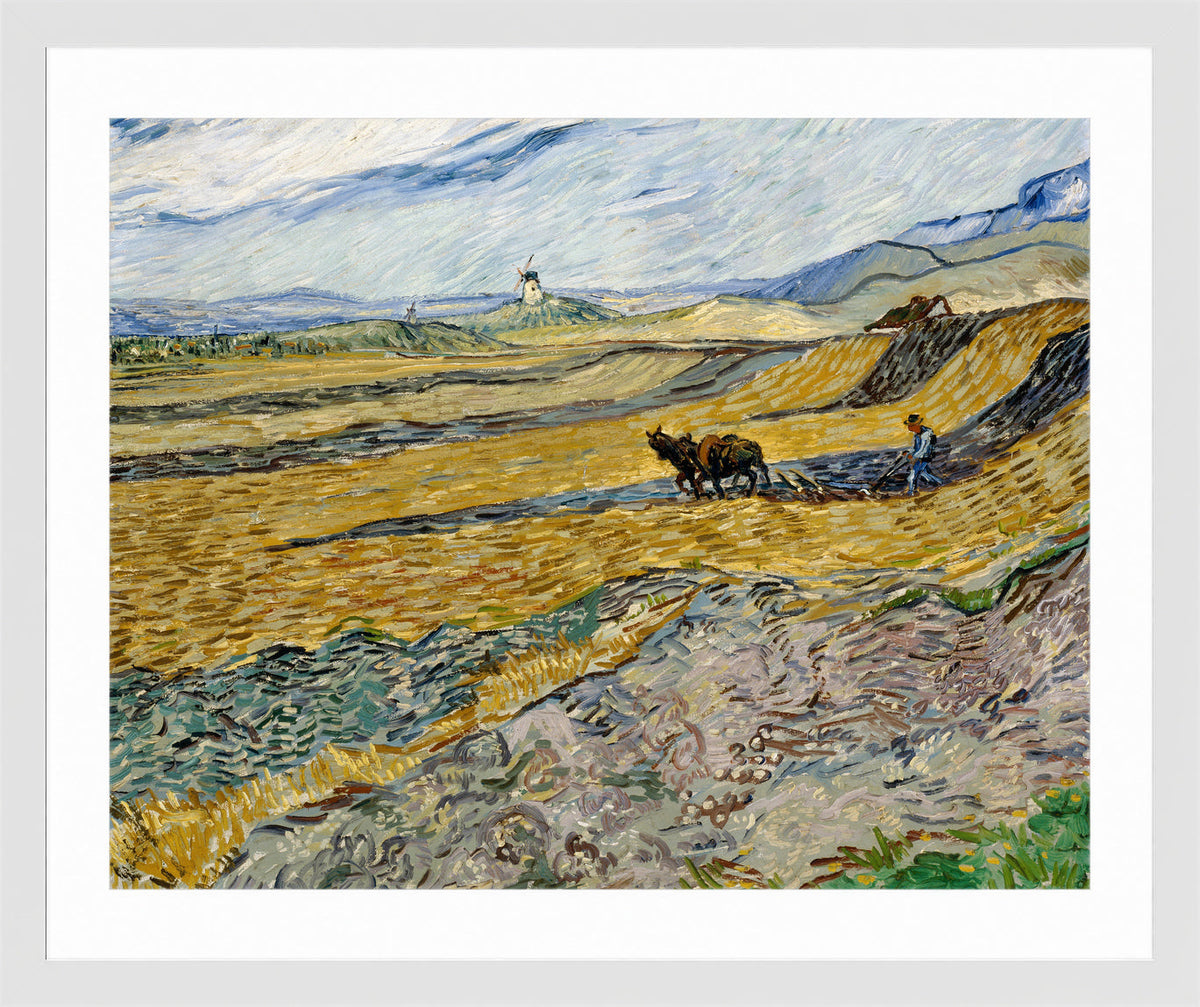 Vincent van Gogh Print, 036 Enclosed Field with Ploughman_10x8 in a white frame