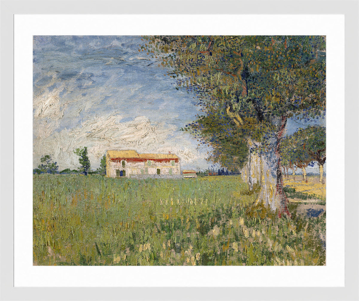 Vincent van Gogh Print, 037 Farmhouse in a wheat field (1888)_10x8 in a white frame