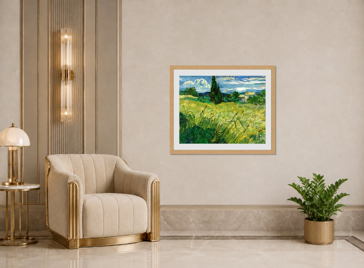 Vincent van Gogh Print, 039 Green Field_10x8 displayed in an Art Deco interior