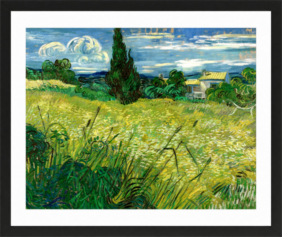Vincent van Gogh Print, 039 Green Field_10x8 in a black frame