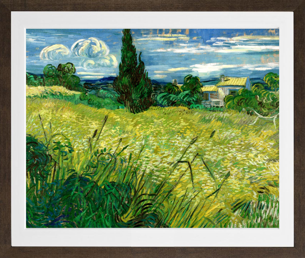 Vincent van Gogh Print, 039 Green Field_10x8 in a brown frame