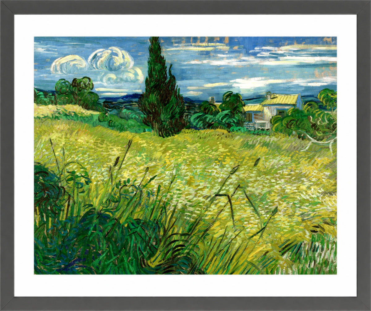 Vincent van Gogh Print, 039 Green Field_10x8 in a dark grey frame
