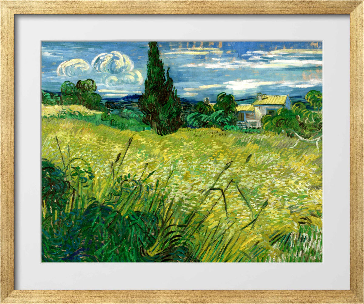 Vincent van Gogh Print, 039 Green Field_10x8 in a gold frame