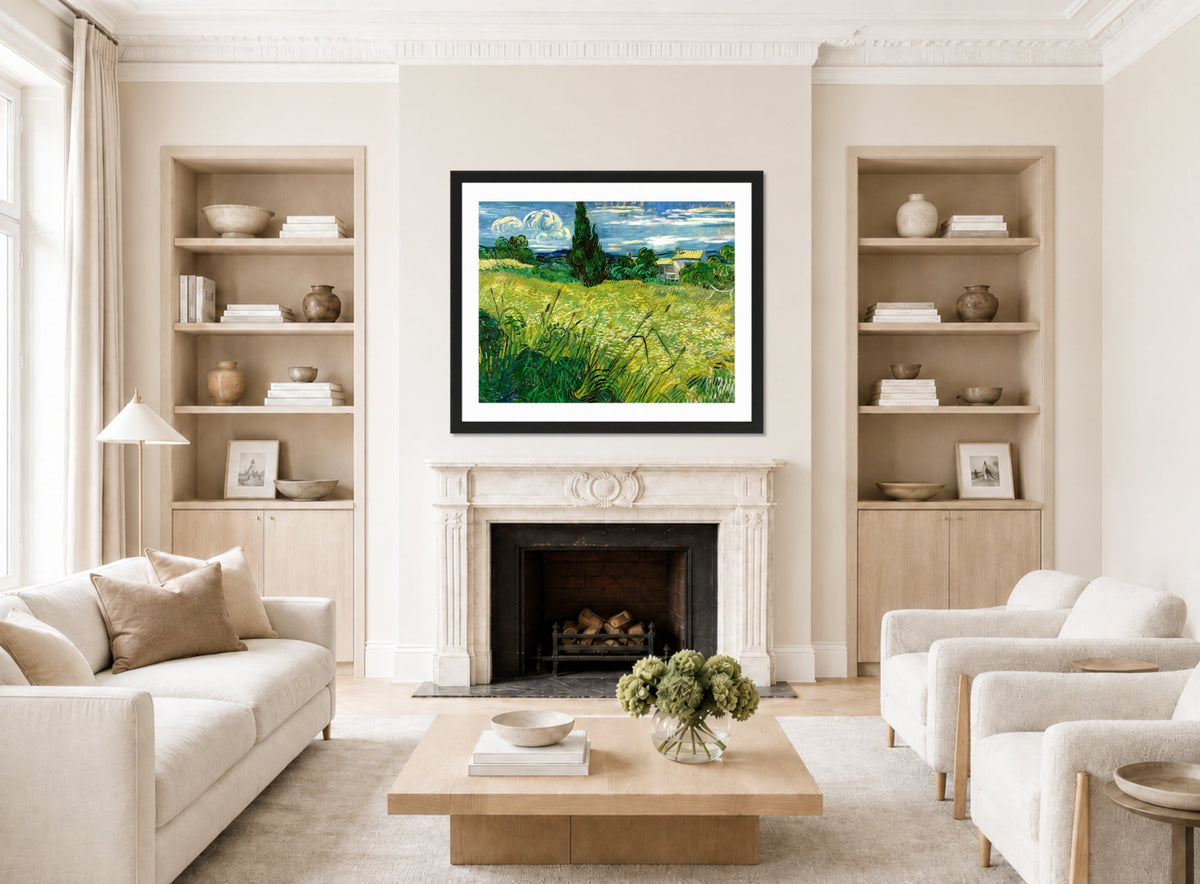 Vincent van Gogh Print, 039 Green Field_10x8 displayed in a Scandinavian living room