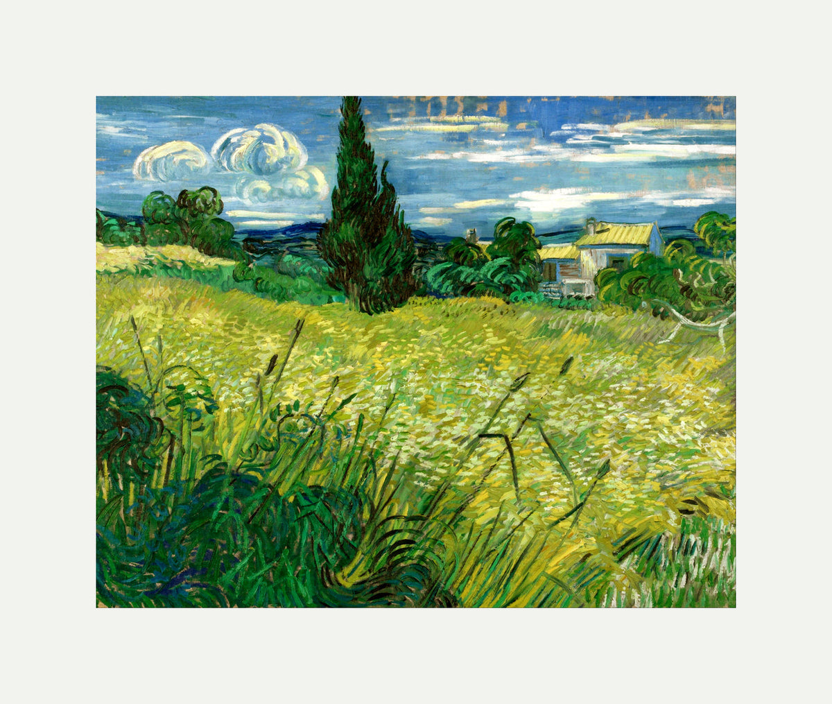 Vincent van Gogh Print, 039 Green Field_10x8 with an off-white border for rolled canvas