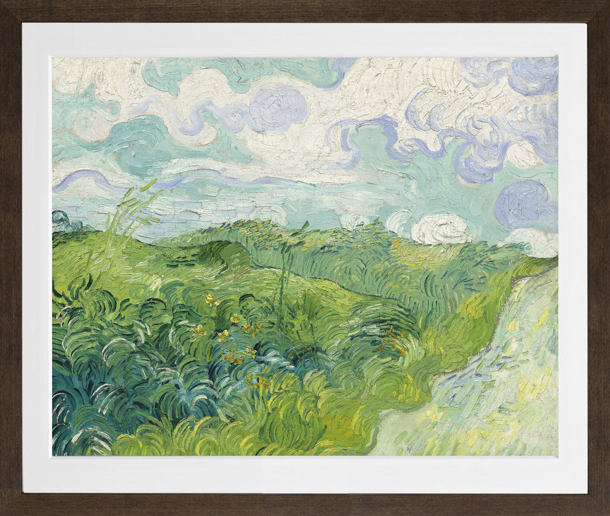 Vincent van Gogh Print, 040 Green Wheat Fields, Auvers_10x8 in a brown frame