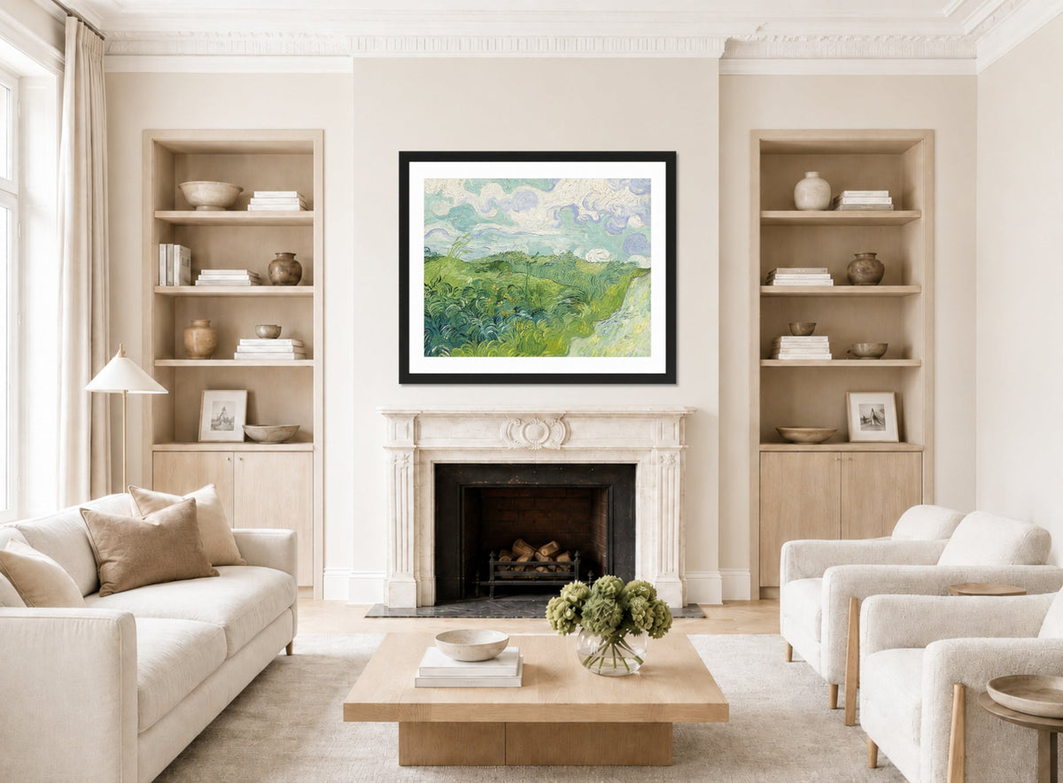 Vincent van Gogh Print, 040 Green Wheat Fields, Auvers_10x8 displayed in a Scandinavian living room