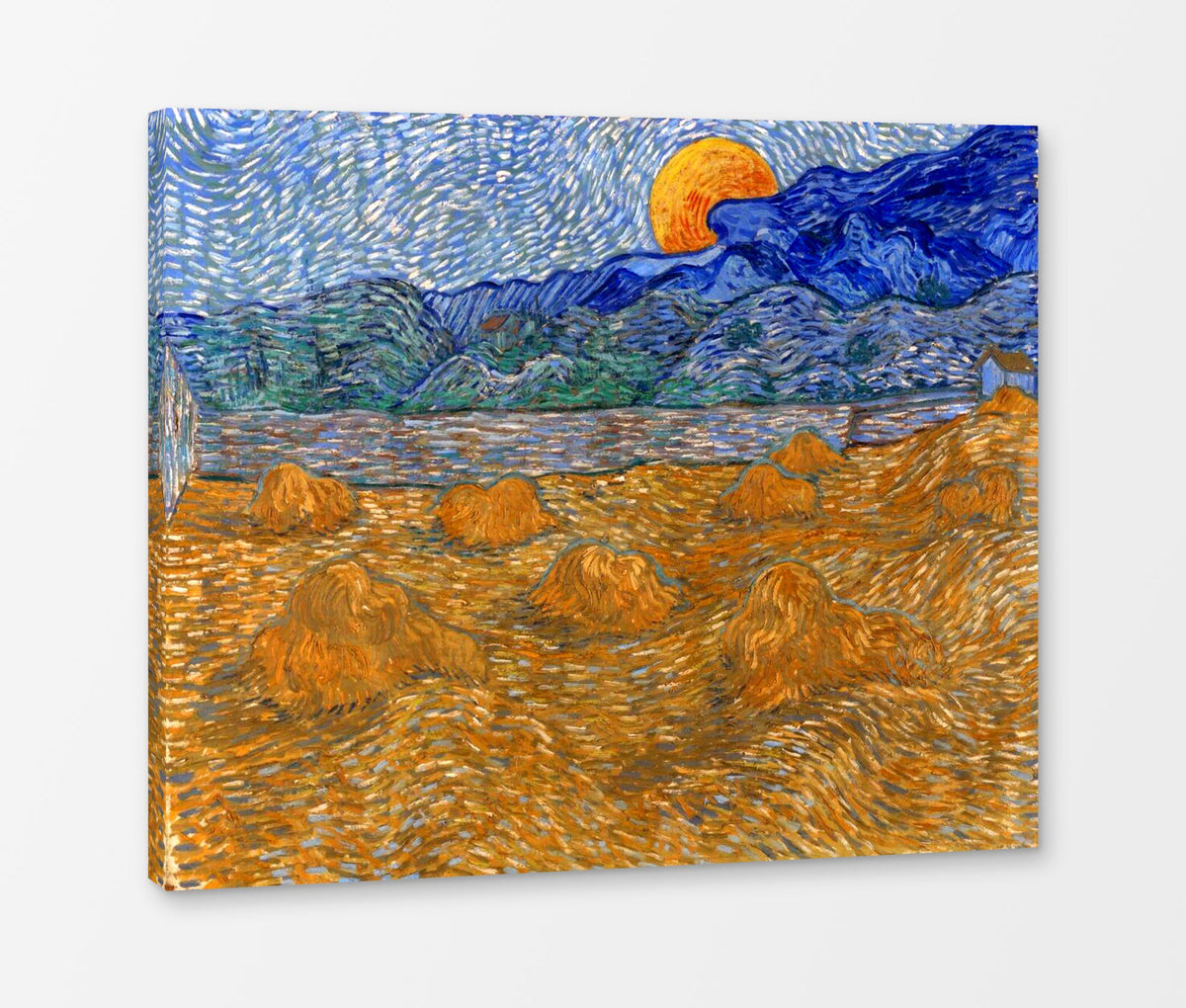 Vincent van Gogh Print, 045 Landscape with Wheat Sheaves and Rising Moon (1889)_10x8 as a ready-to-hang canvas panel
