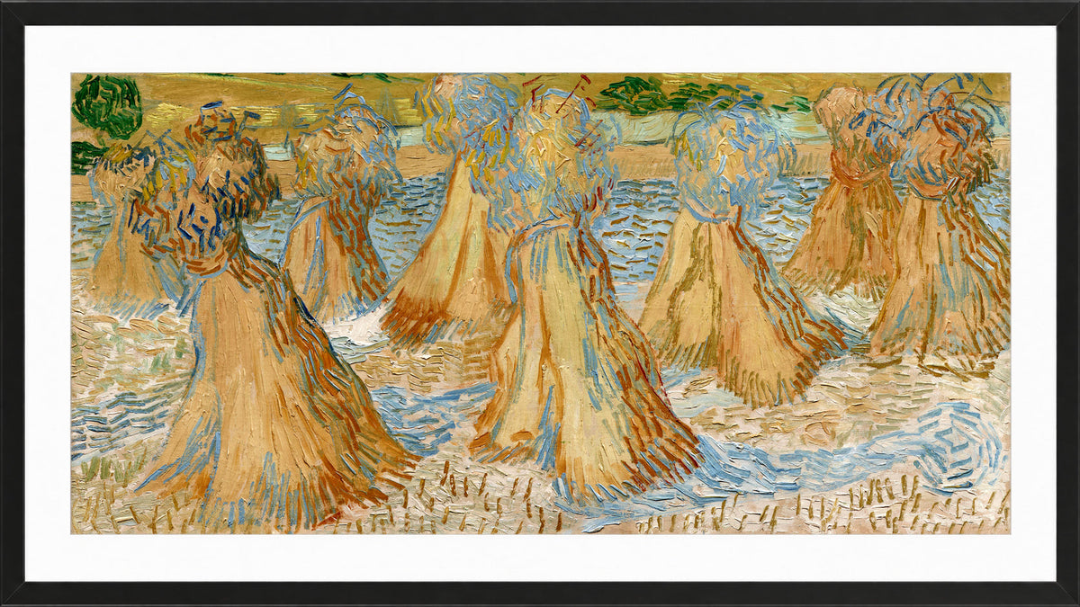 Vincent van Gogh Print, 049 Sheaves of Wheat (1890)_16x8 in a black frame