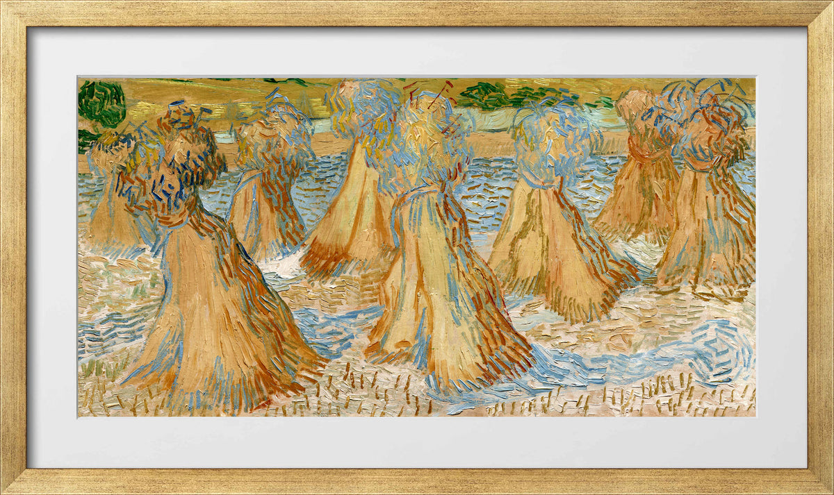 Vincent van Gogh Print, 049 Sheaves of Wheat (1890)_16x8 in a gold frame