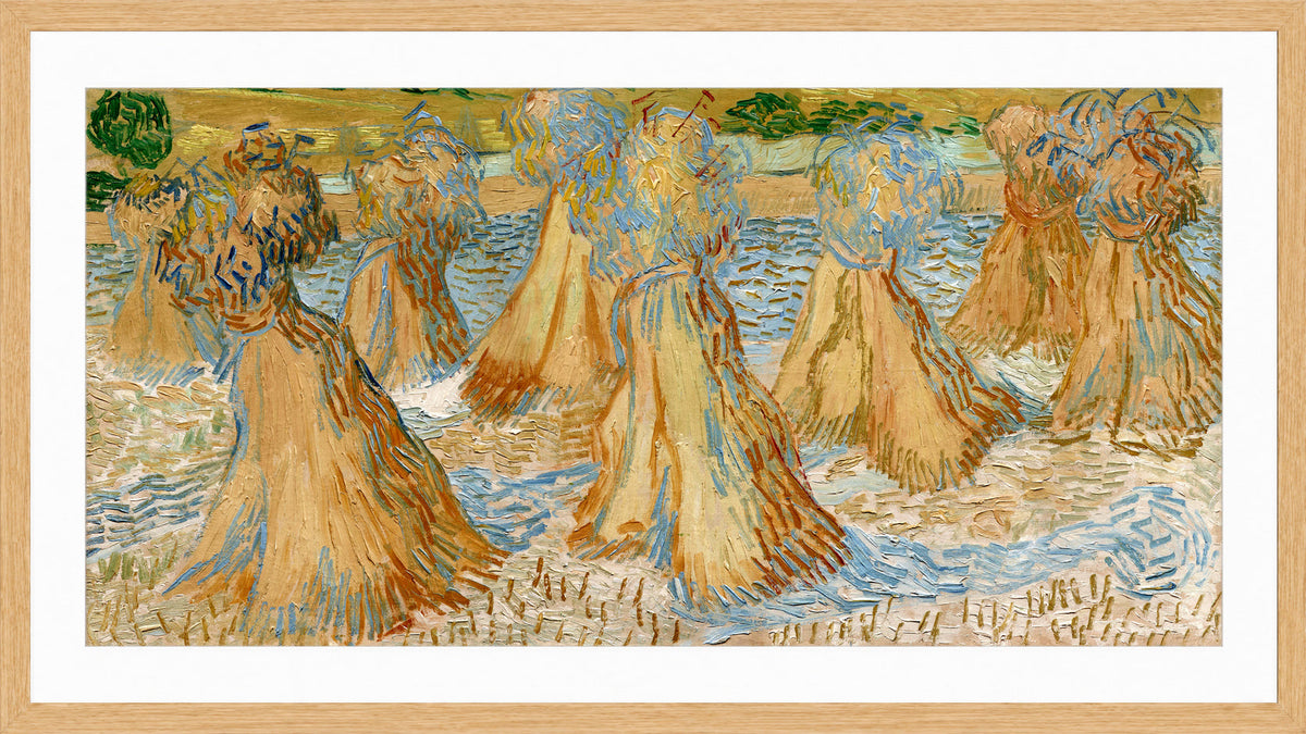 Vincent van Gogh Print, 049 Sheaves of Wheat (1890)_16x8 in an oak frame