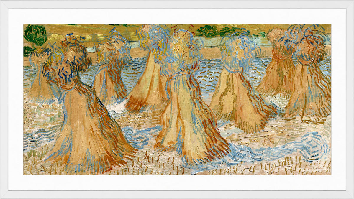 Vincent van Gogh Print, 049 Sheaves of Wheat (1890)_16x8 in a white frame