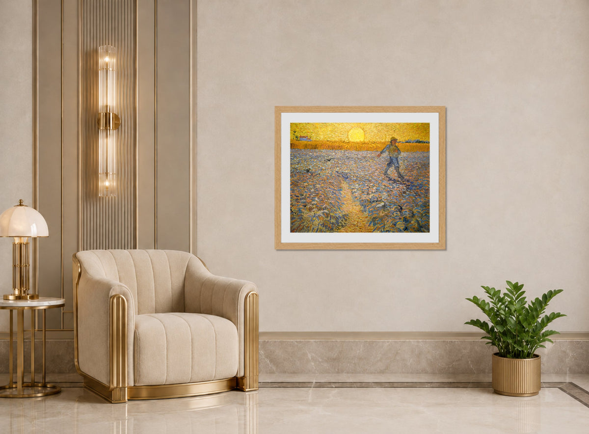 Vincent van Gogh Print, 053 The Sower (1888)_10x8 displayed in an Art Deco interior