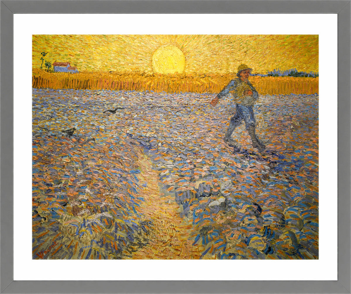 Vincent van Gogh Print, 053 The Sower (1888)_10x8 in a light grey frame