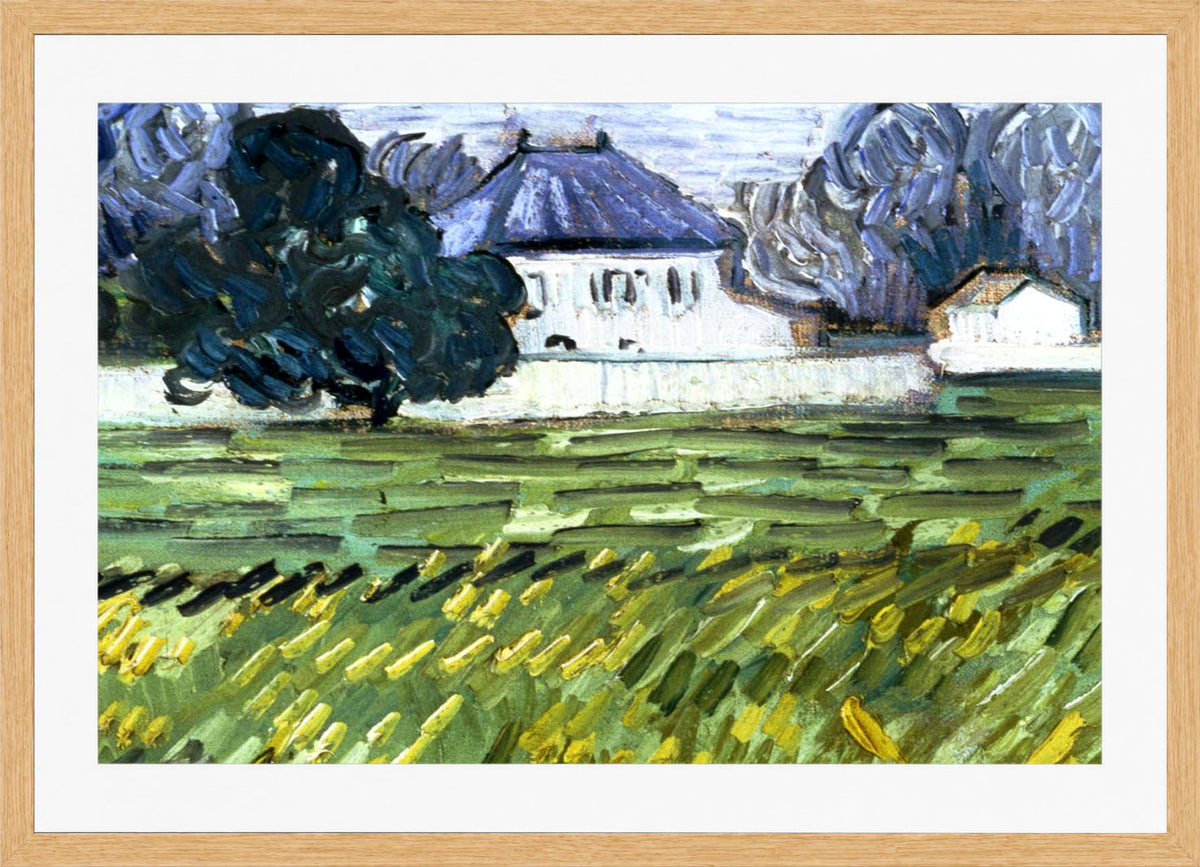 Vincent van Gogh Print, 054 Wheat Field at Auvers with White House_10x8_wm2 in an oak frame