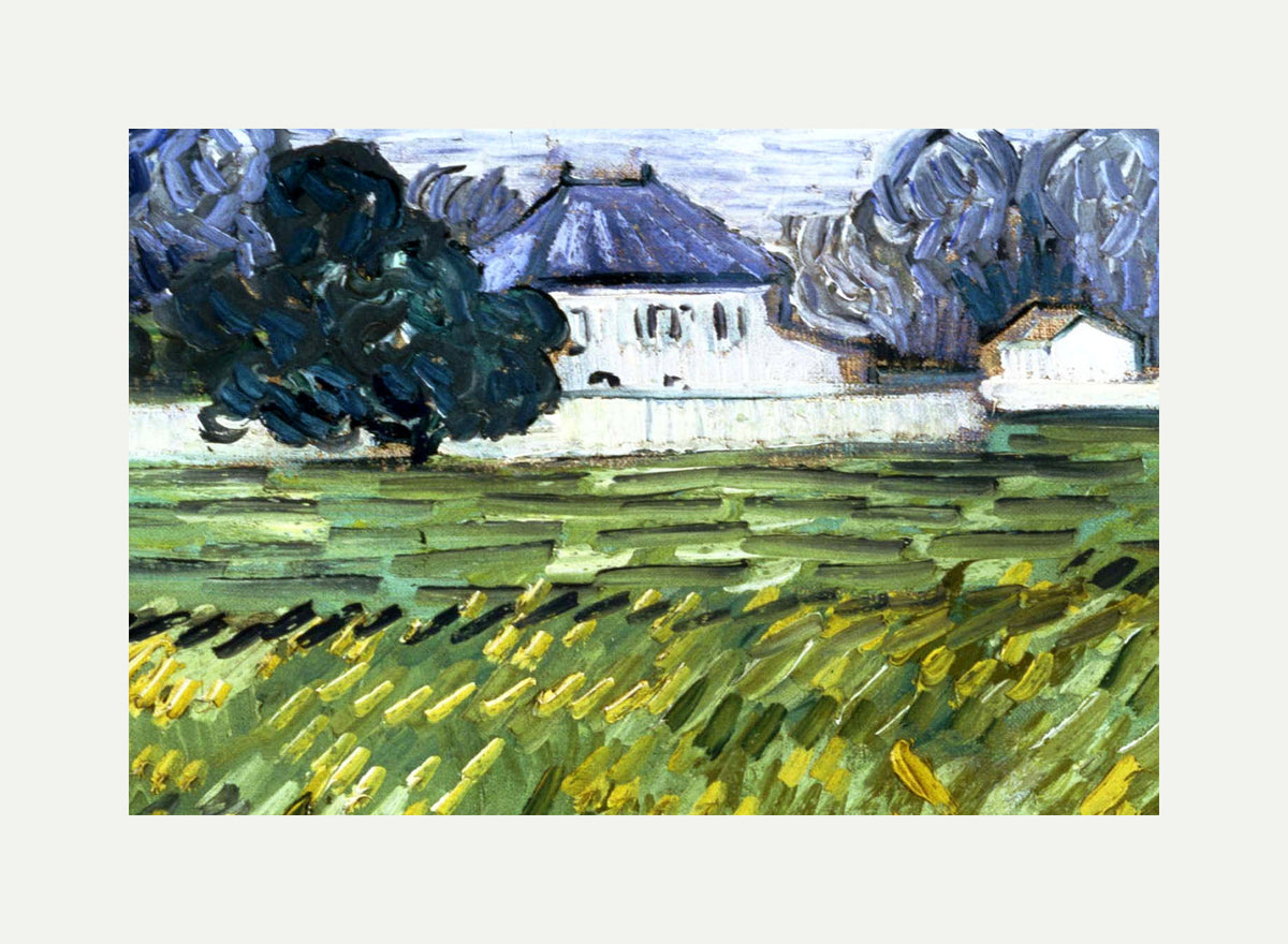 Vincent van Gogh Print, 054 Wheat Field at Auvers with White House_10x8_wm2 with an off-white border for rolled canvas