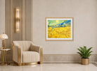 Vincent van Gogh Print, 055 Wheat Field Behind Saint-Paul Hospital with a Reaper_10x8 displayed in an Art Deco interior