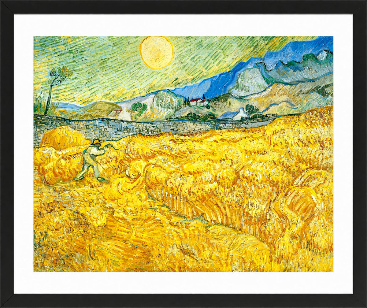 Vincent van Gogh Print, 055 Wheat Field Behind Saint-Paul Hospital with a Reaper_10x8 in a black frame