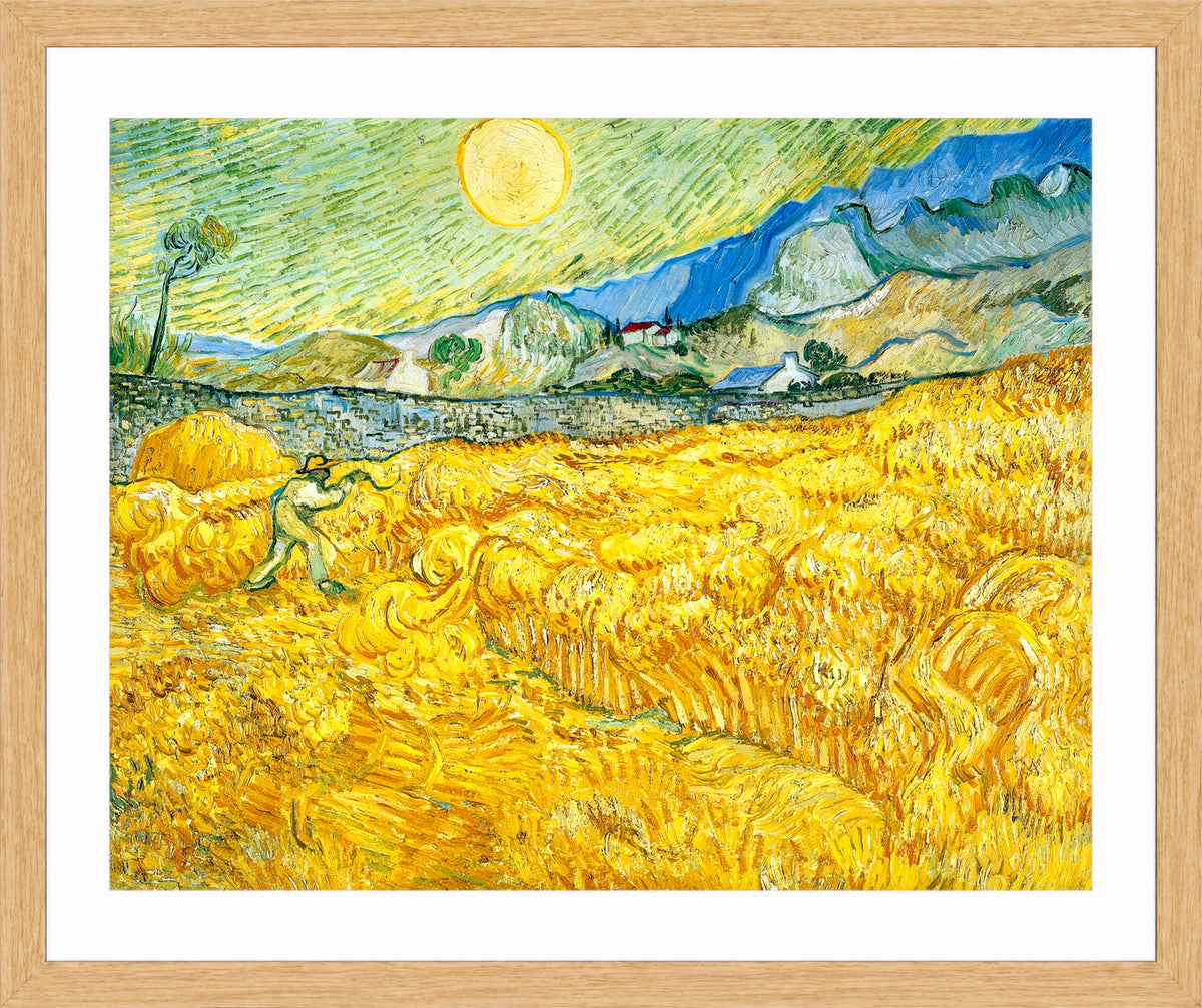 Vincent van Gogh Print, 055 Wheat Field Behind Saint-Paul Hospital with a Reaper_10x8 in an oak frame