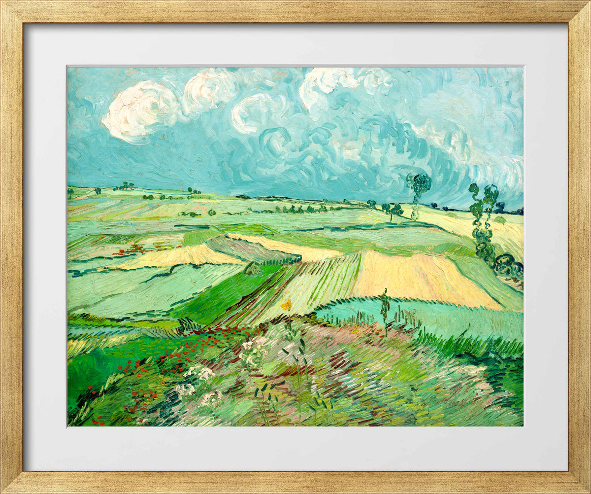 Vincent van Gogh Print, 057 Wheat Fields after the Rain (The Plain of Auvers), 1890_10x8 in a gold frame