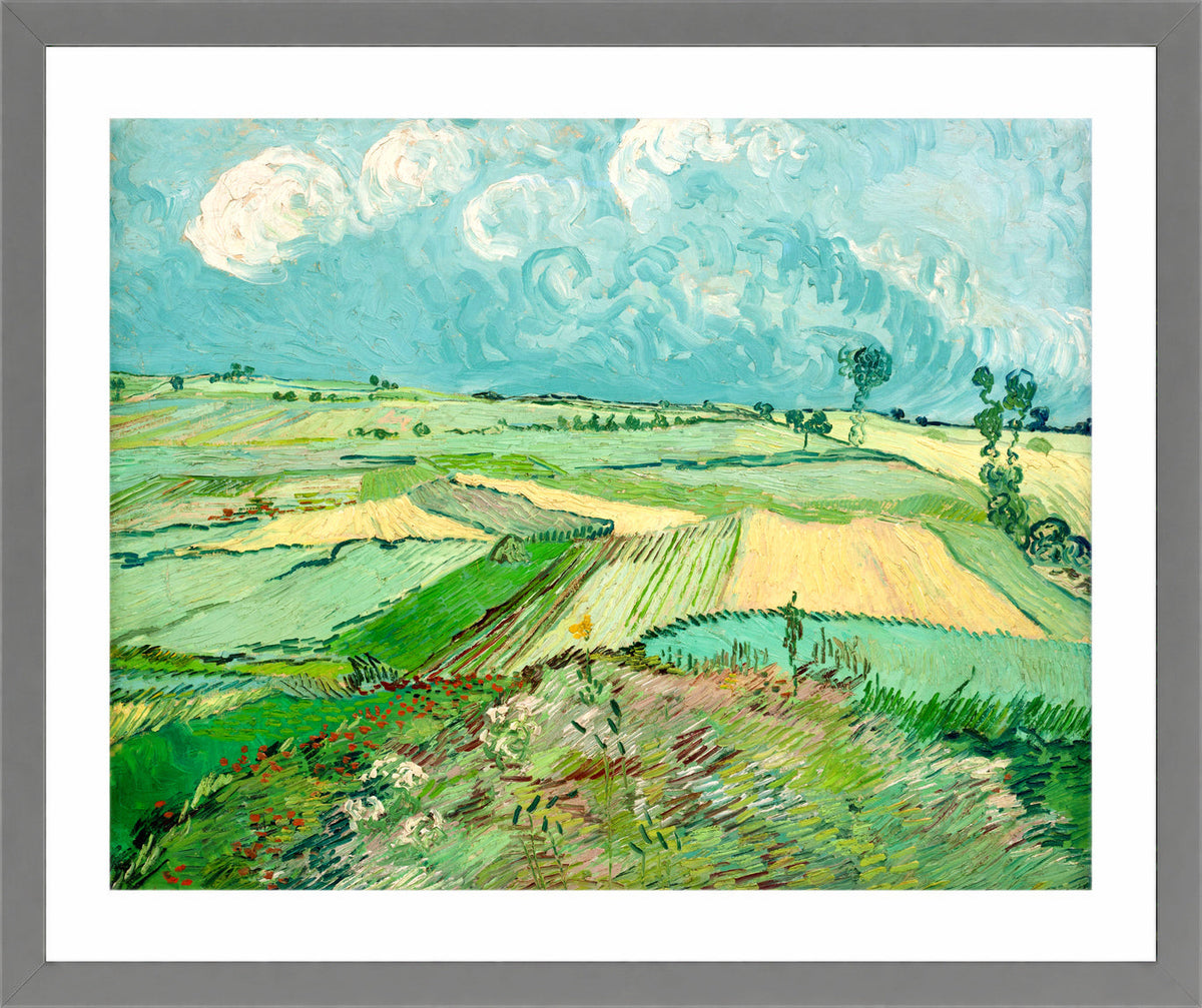 Vincent van Gogh Print, 057 Wheat Fields after the Rain (The Plain of Auvers), 1890_10x8 in a light grey frame
