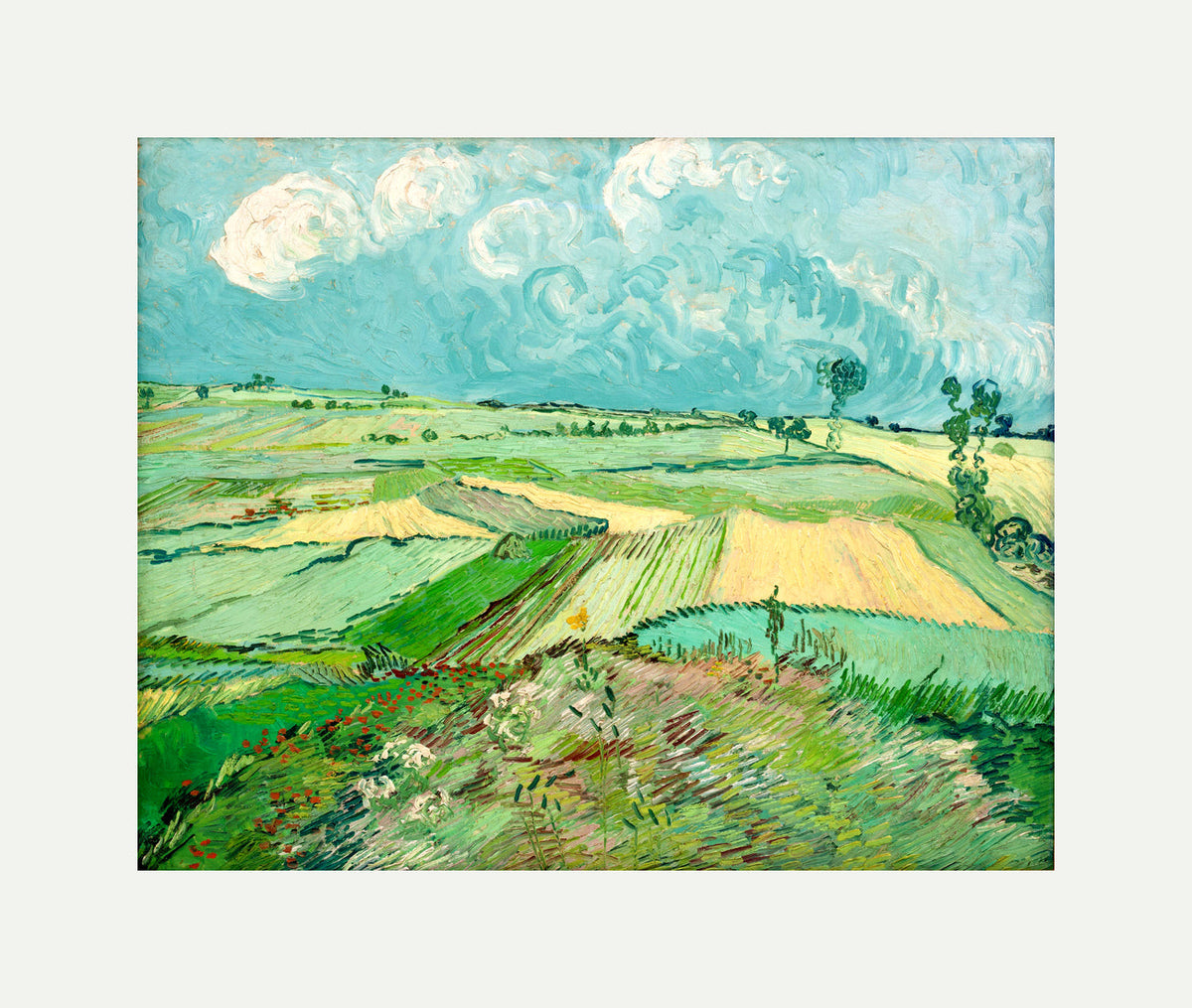 Vincent van Gogh Print, 057 Wheat Fields after the Rain (The Plain of Auvers), 1890_10x8 with an off-white border for rolled canvas