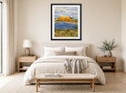 Vincent van Gogh Print, 059 Wheat Stack under a Cloudy Sky_10x8 displayed above a bed