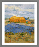Vincent van Gogh Print, 059 Wheat Stack under a Cloudy Sky_10x8 in a light grey frame